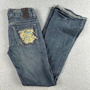 Marlow Women's Jeans Size 26/3 Dark Wash Bootcut Distressed Embellished Pockets